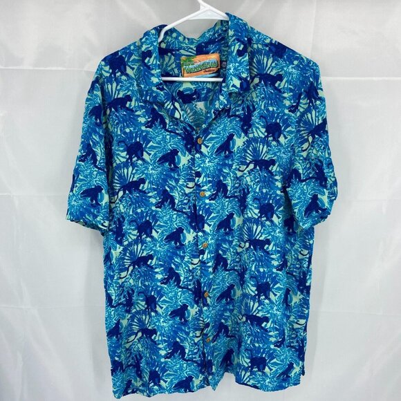 Chubbies Weekend Men L Monkey Button Front Shirt Short Sleeve Blue Novelty Trave - Picture 1 of 9